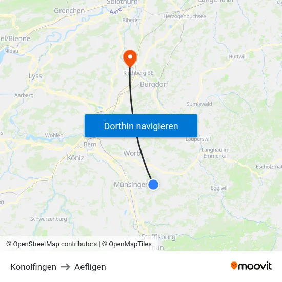 Konolfingen to Aefligen map