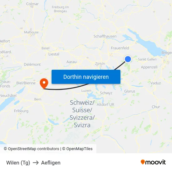 Wilen (Tg) to Aefligen map