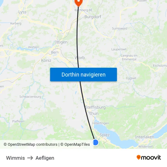 Wimmis to Aefligen map