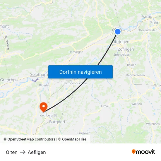 Olten to Aefligen map