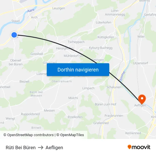Rüti Bei Büren to Aefligen map