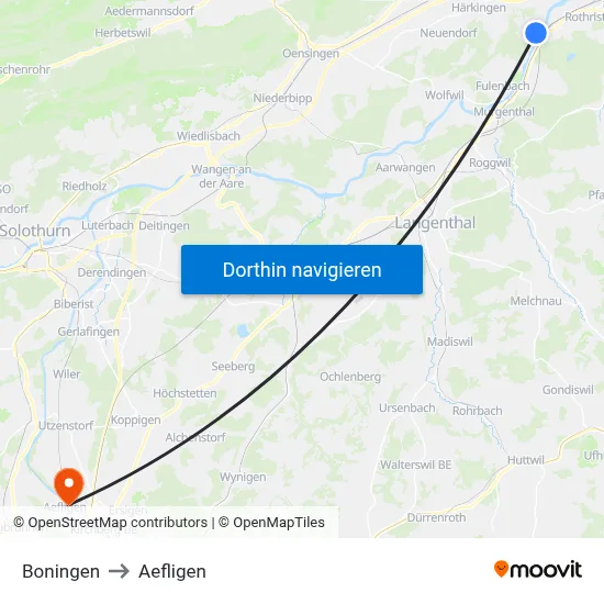 Boningen to Aefligen map