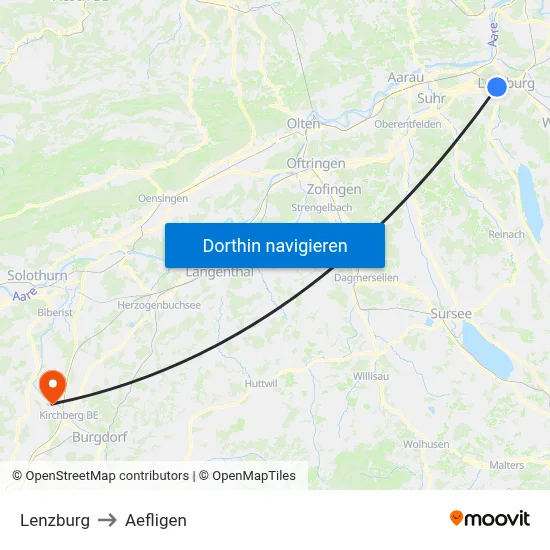 Lenzburg to Aefligen map