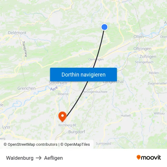 Waldenburg to Aefligen map