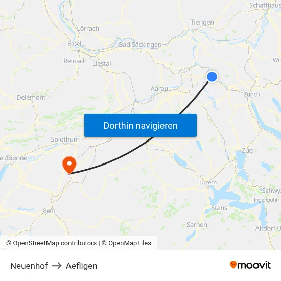 Neuenhof to Aefligen map