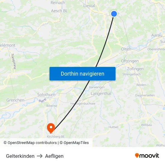 Gelterkinden to Aefligen map