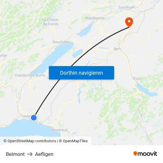 Belmont to Aefligen map