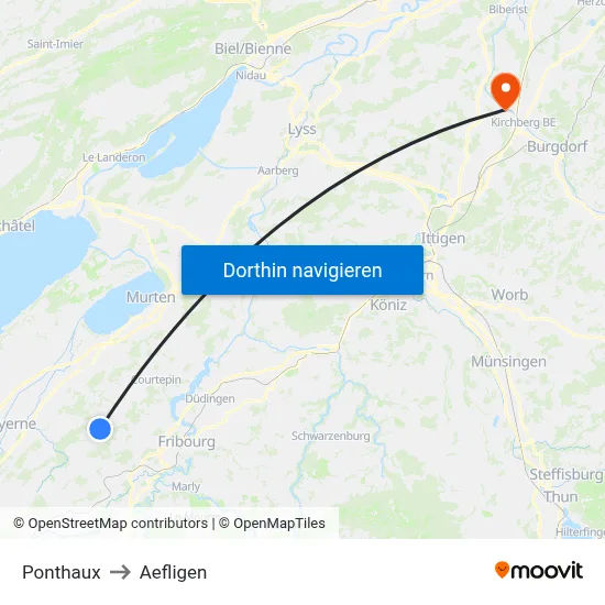 Ponthaux to Aefligen map