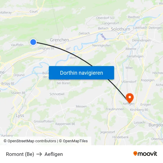 Romont (Be) to Aefligen map