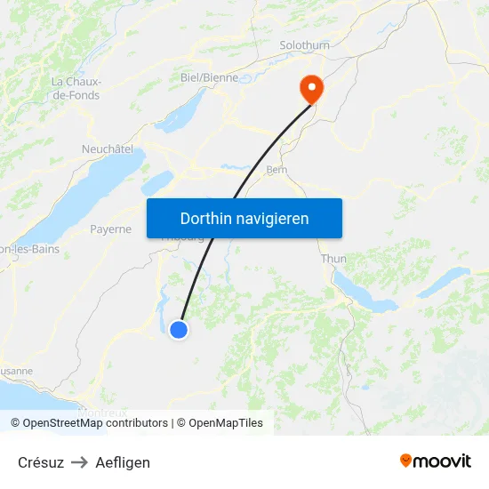 Crésuz to Aefligen map