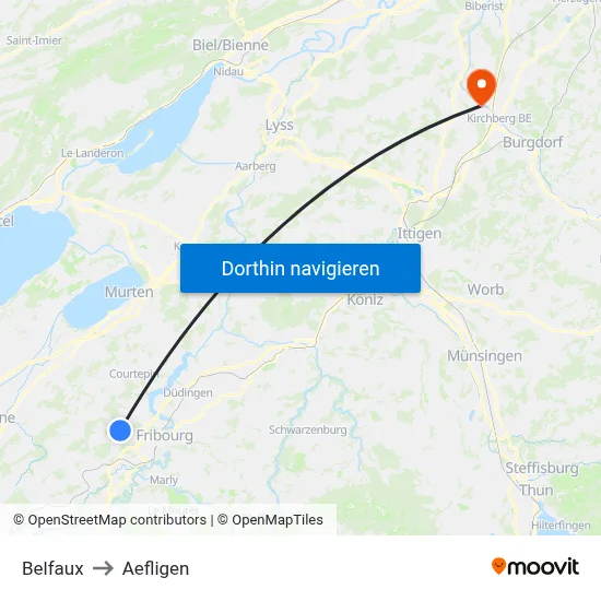 Belfaux to Aefligen map