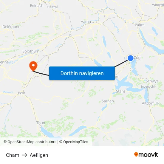 Cham to Aefligen map