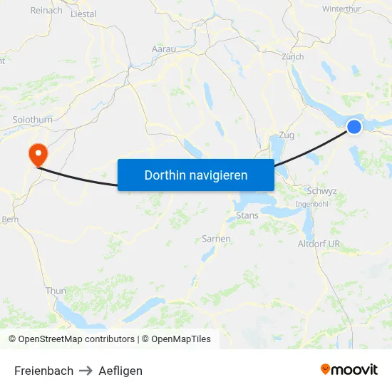 Freienbach to Aefligen map