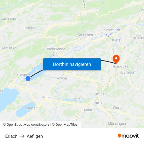 Erlach to Aefligen map