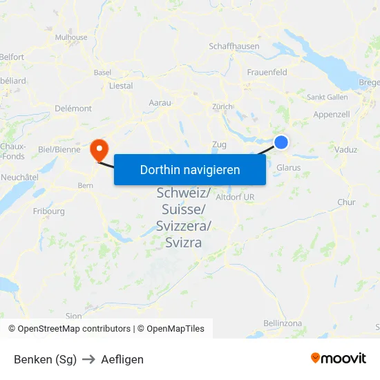 Benken (Sg) to Aefligen map