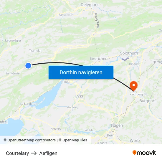 Courtelary to Aefligen map