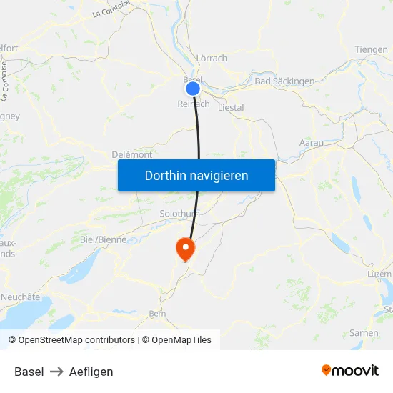 Basel to Aefligen map