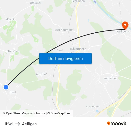 Iffwil to Aefligen map