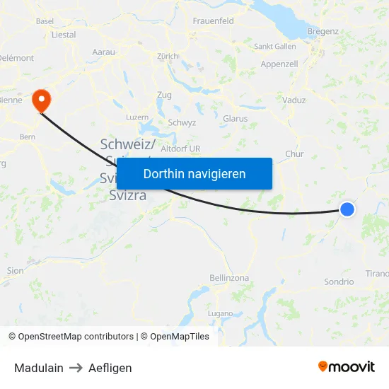 Madulain to Aefligen map