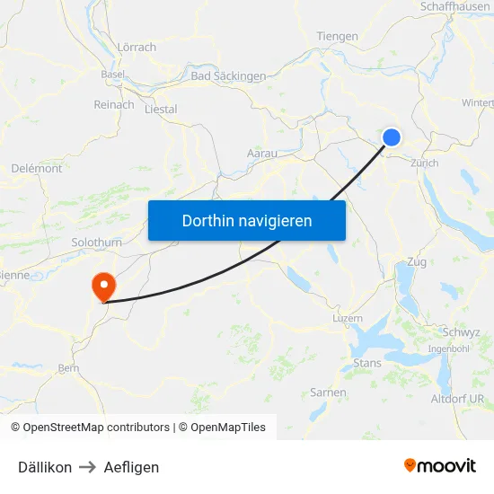 Dällikon to Aefligen map