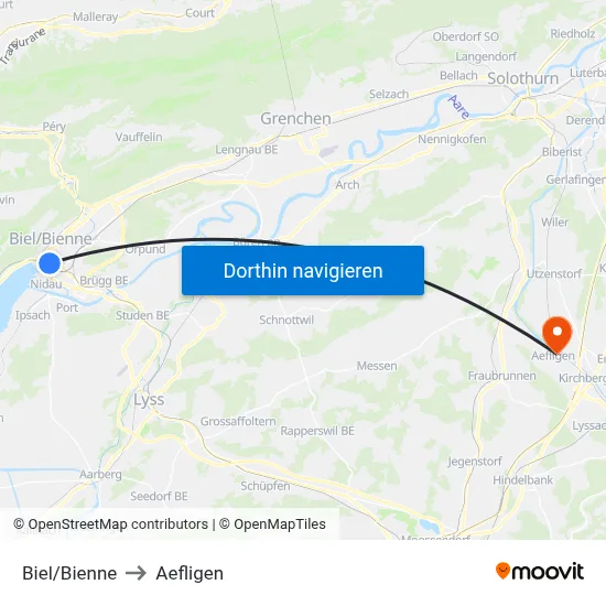 Biel/Bienne to Aefligen map