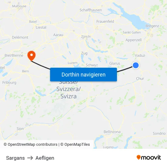 Sargans to Aefligen map