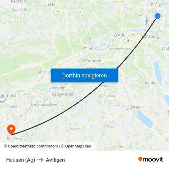 Hausen (Ag) to Aefligen map