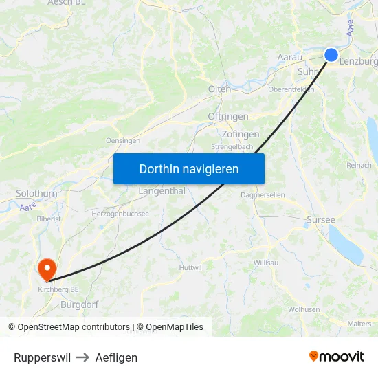 Rupperswil to Aefligen map