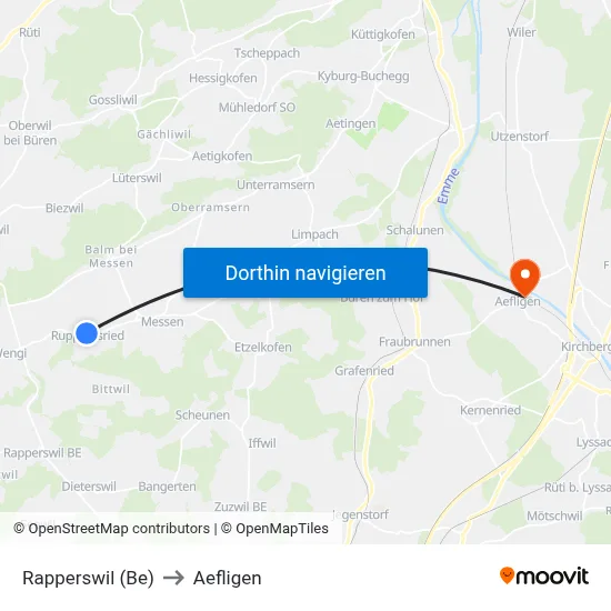 Rapperswil (Be) to Aefligen map