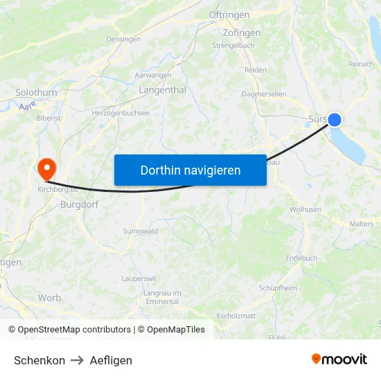 Schenkon to Aefligen map