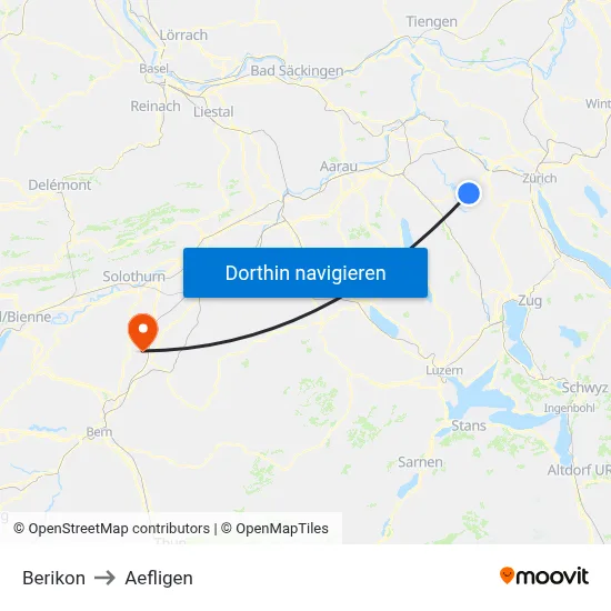 Berikon to Aefligen map