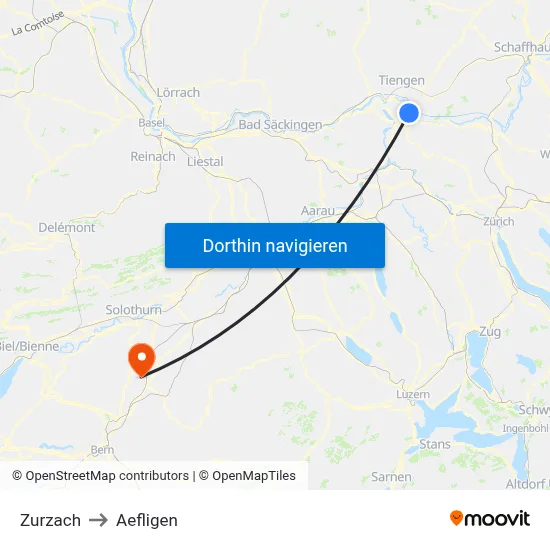 Zurzach to Aefligen map