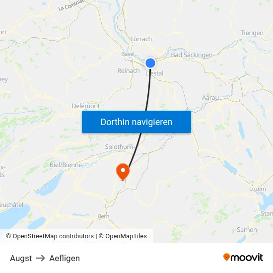 Augst to Aefligen map