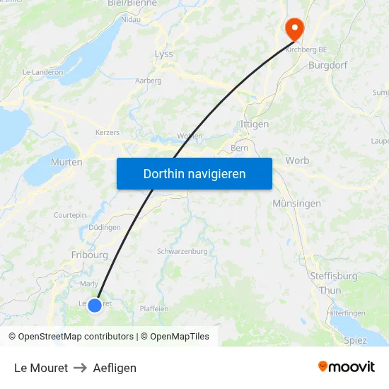 Le Mouret to Aefligen map