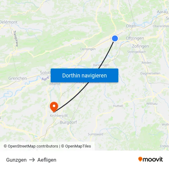 Gunzgen to Aefligen map