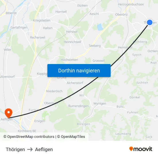 Thörigen to Aefligen map