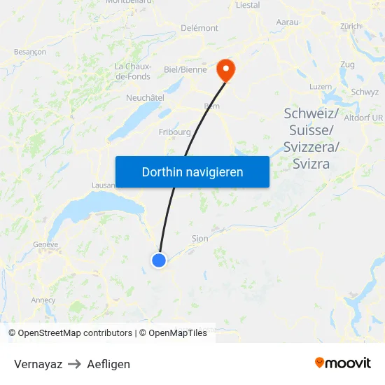 Vernayaz to Aefligen map