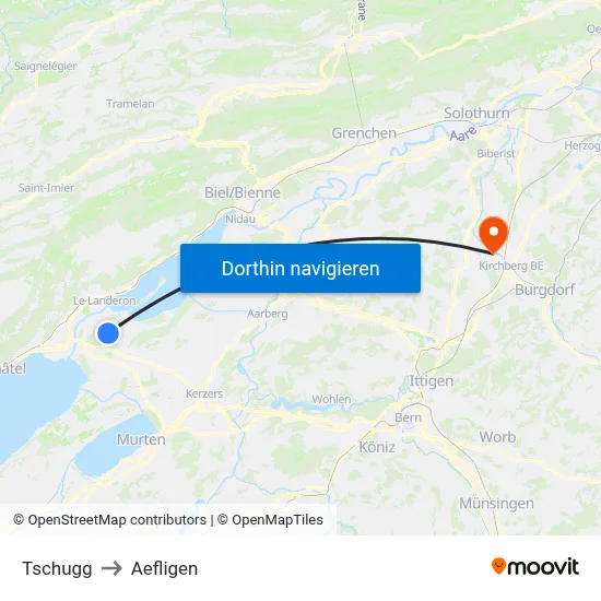Tschugg to Aefligen map