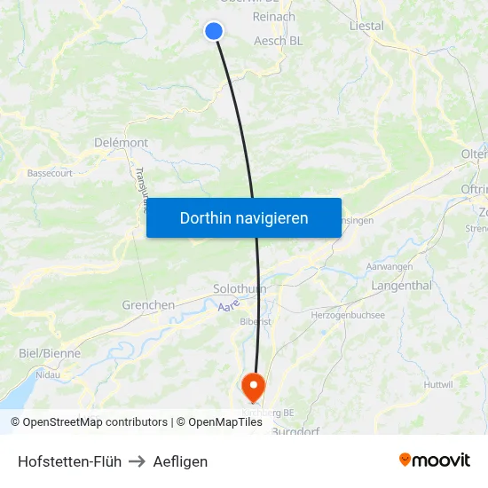 Hofstetten-Flüh to Aefligen map