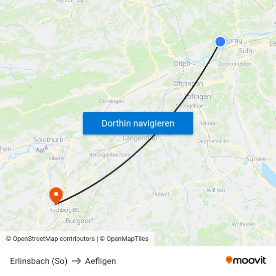 Erlinsbach (So) to Aefligen map