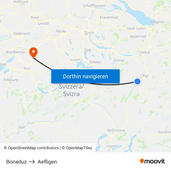 Bonaduz to Aefligen map