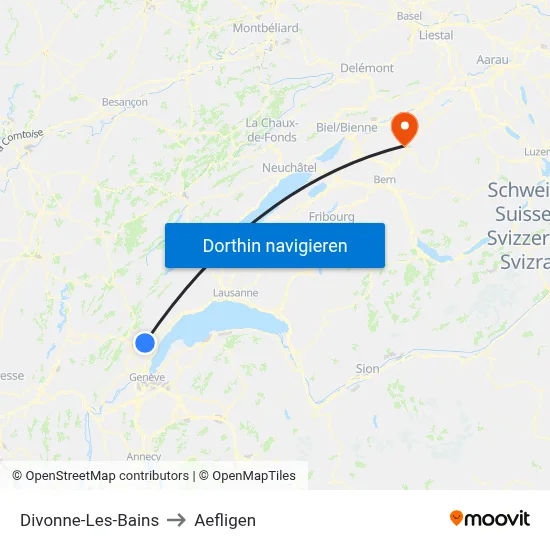 Divonne-Les-Bains to Aefligen map