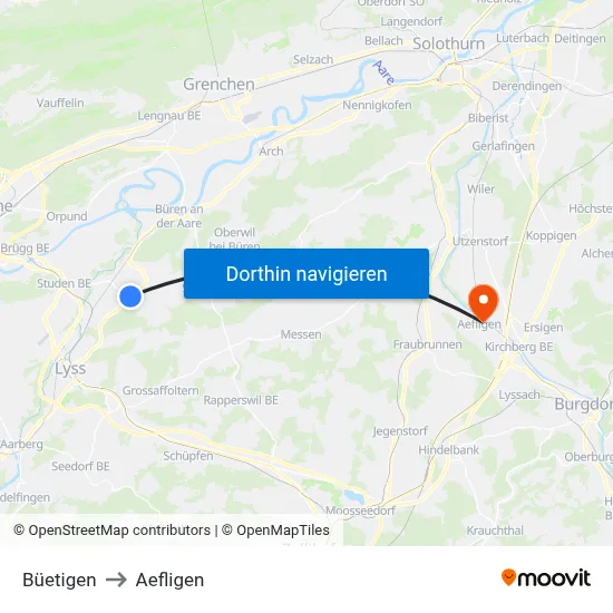 Büetigen to Aefligen map