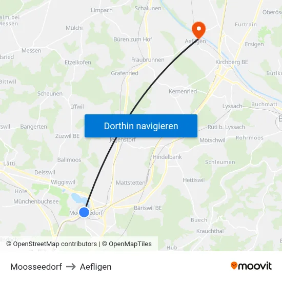 Moosseedorf to Aefligen map