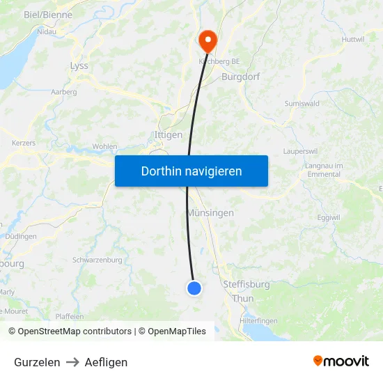 Gurzelen to Aefligen map