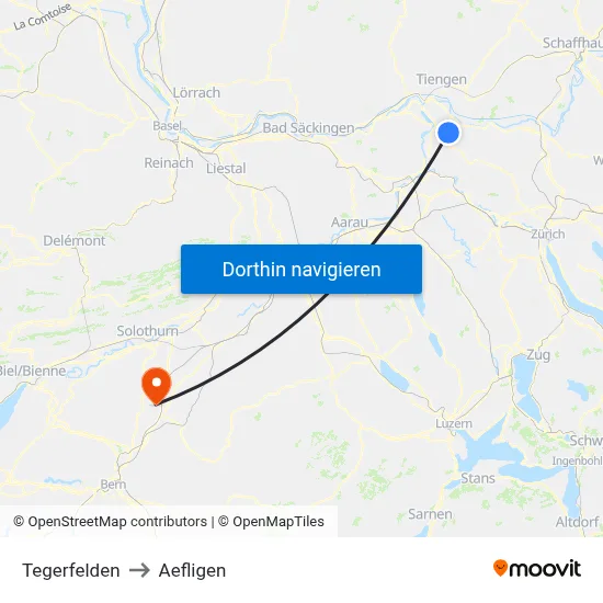 Tegerfelden to Aefligen map