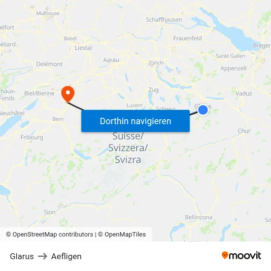 Glarus to Aefligen map