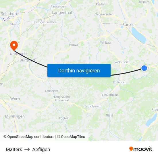 Malters to Aefligen map