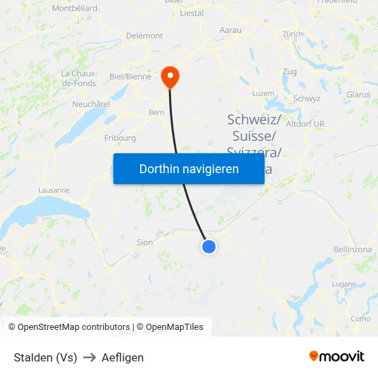 Stalden (Vs) to Aefligen map