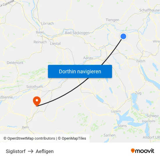 Siglistorf to Aefligen map